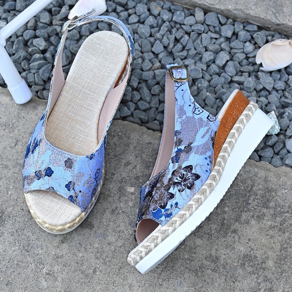 Wedge Flat Sandals Women Summer Slingbacks Peep Toe Platform Shoes for Women Light Non-slip Comfort Fabric Cushion Beach Sandals