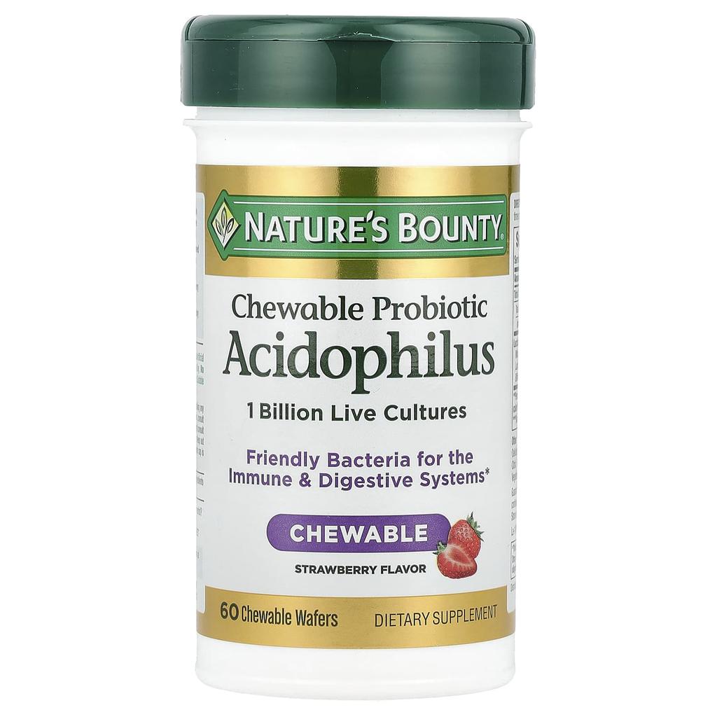 Nature's Bounty Chewable Probiotic Acidophilus, Strawberry, 1 Billion, 60 Chewable Wafers