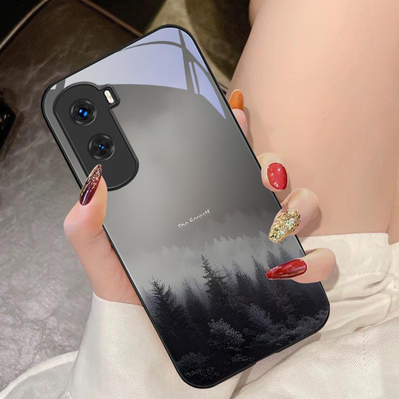 Misty Forest Black For Honor 200 90 8X 9X Pro Lite P50 P40 Nova 10 11i P60 Magic4 6 Mate 20 50 Tempered Glass Phone Case
