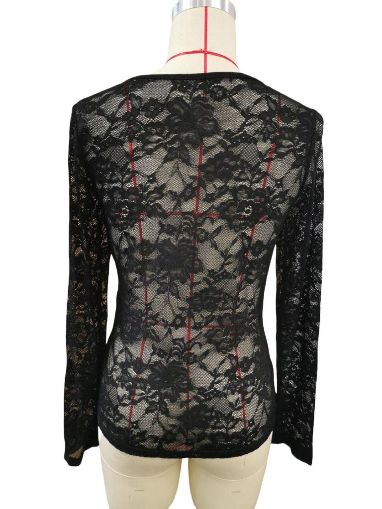 2024 Autumn/Winter Floral Lace Fan-Shaped Blouse for Women