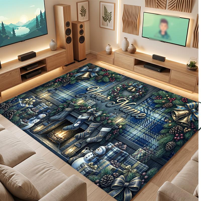 Weicher Kristall-Samt-Teppich mit Weihnachtsmotiv, individuell bedruckbar mit Namen & Text, rutschfester Bodenläufer für Schlafzimmer, Wohnzimmer
