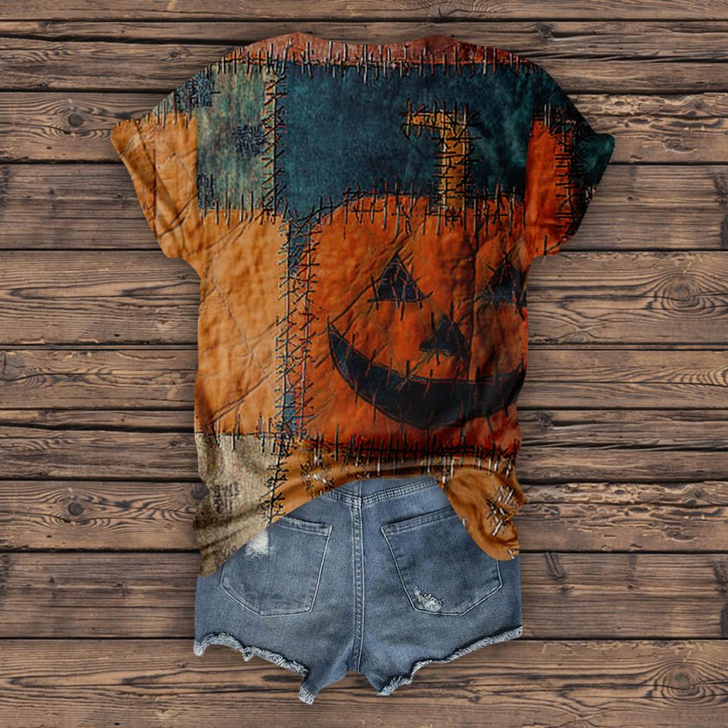 Damenmode Lässig Dreiviertelärmel Halloween Buchstaben, Gesichtsprint Oberteil