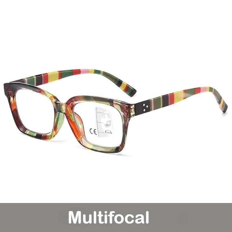 Unisex Fashionable Multifocal Presbyopia Glasses Fashionable Striped Frame Blue Light Blocking Glasses for Farsightedness +4.0