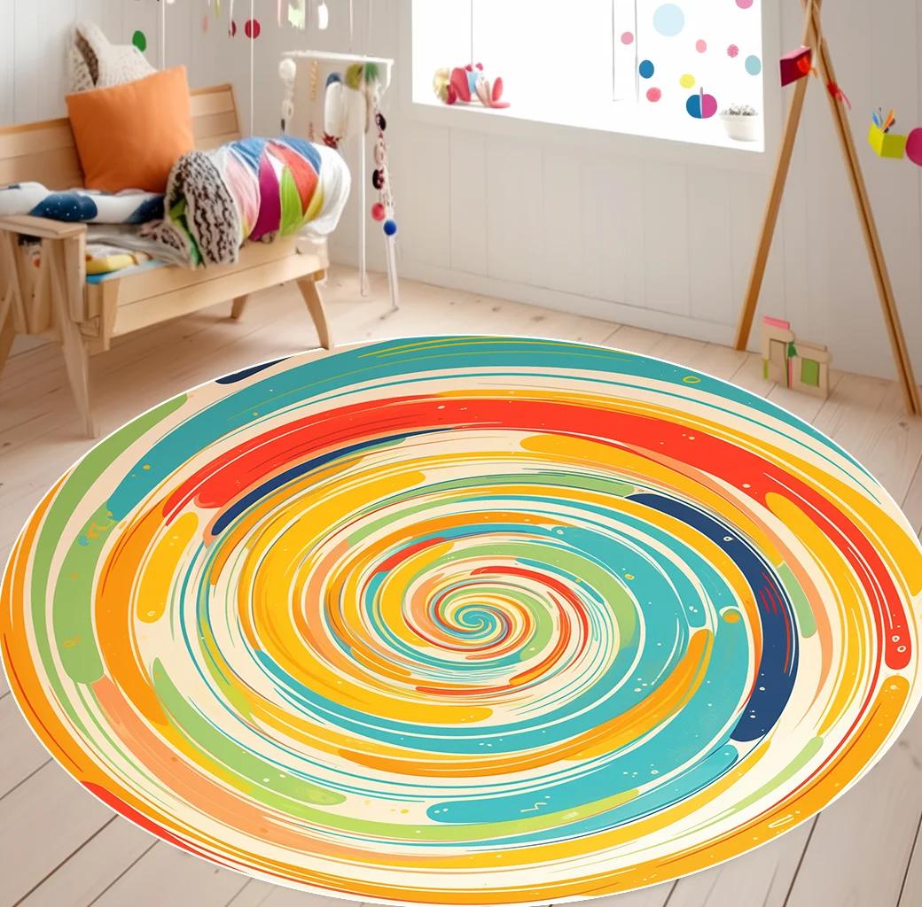 Cartoonkleuren Regenboog Rond Tapijt Woonkamerdecoratie Bankgebied Antislip Wasbaar Kleed Kinderkamerdecor Zachte Vloermat 60cm 23.6 in