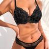 Women's Spring and Summer Lace Cloth Gold Silk Style Black with Underwire Thong Underwear Suit