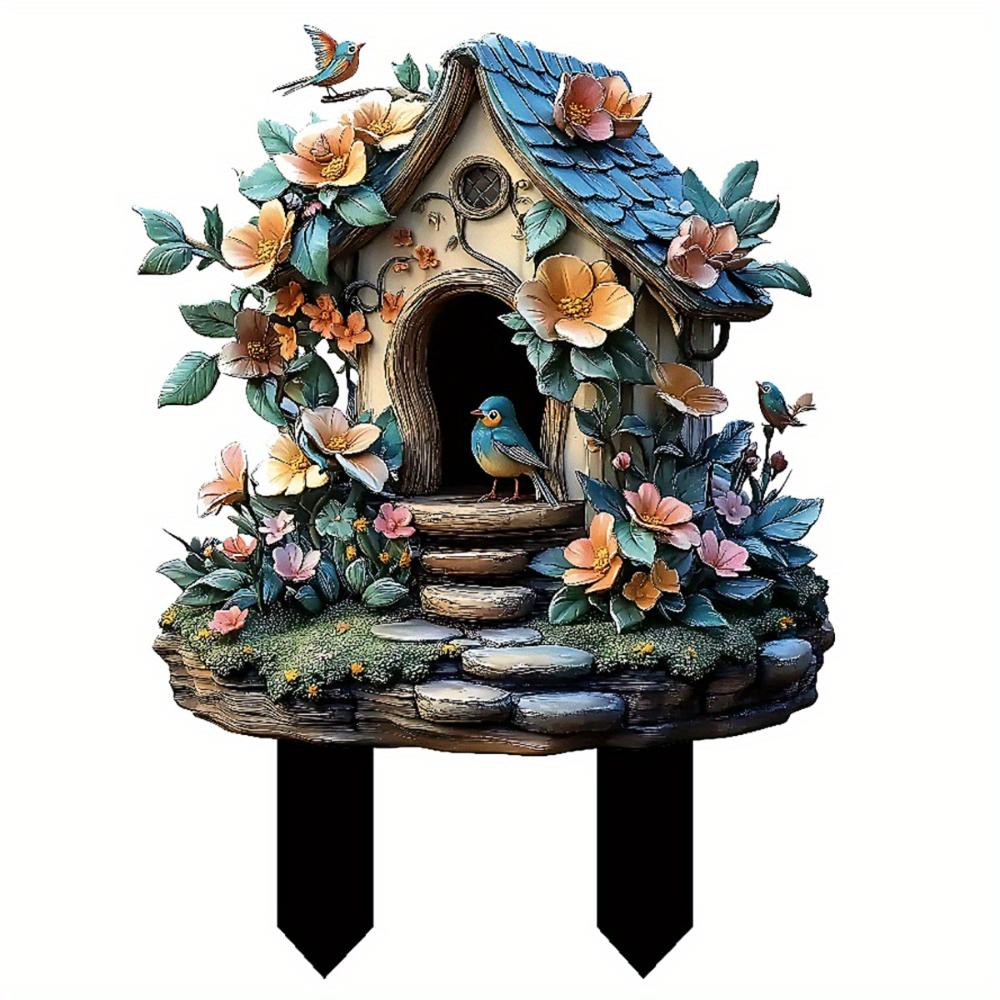 Cute Chalet, 2D Flat Acrylic, Decoration, Suitable for Garden, Potted Plants, Lawn, Outdoor, Christmas, Halloween