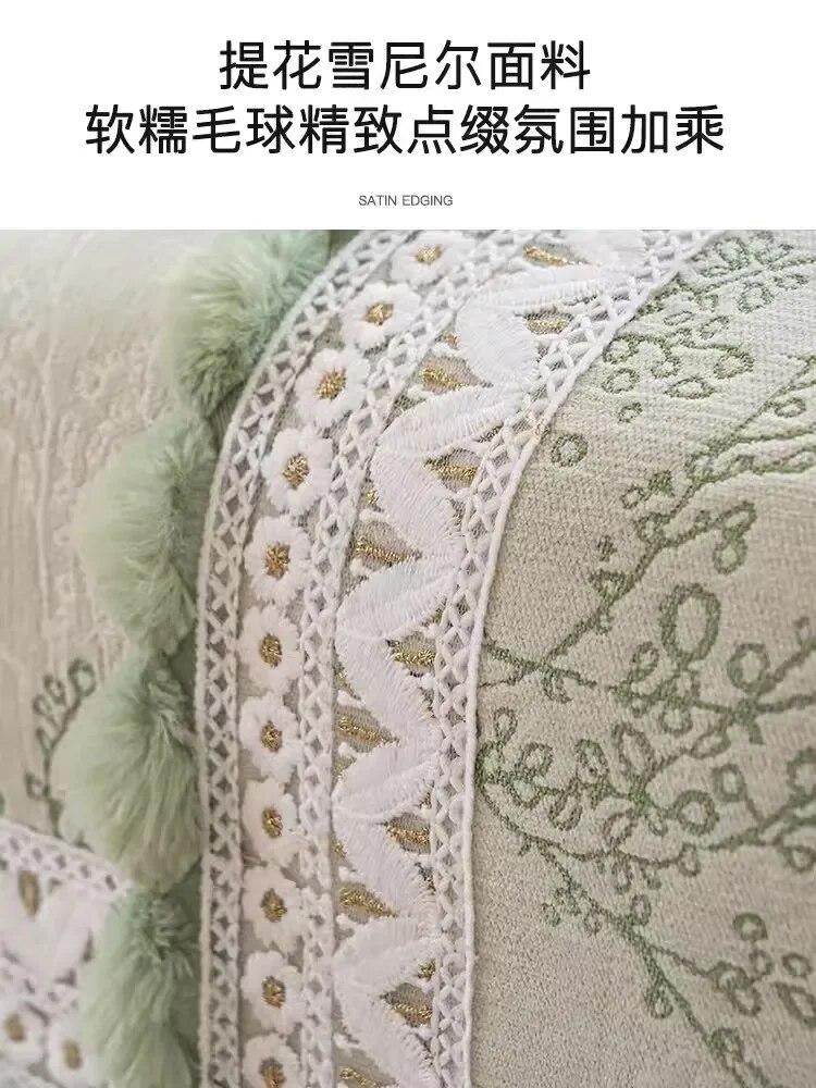Ball Tassel Sofa Cushion Four Seasons Anti Slip Clean Seat Cushion Mat Plant Flower Light Green Color Daybed Cover Cloth Towel