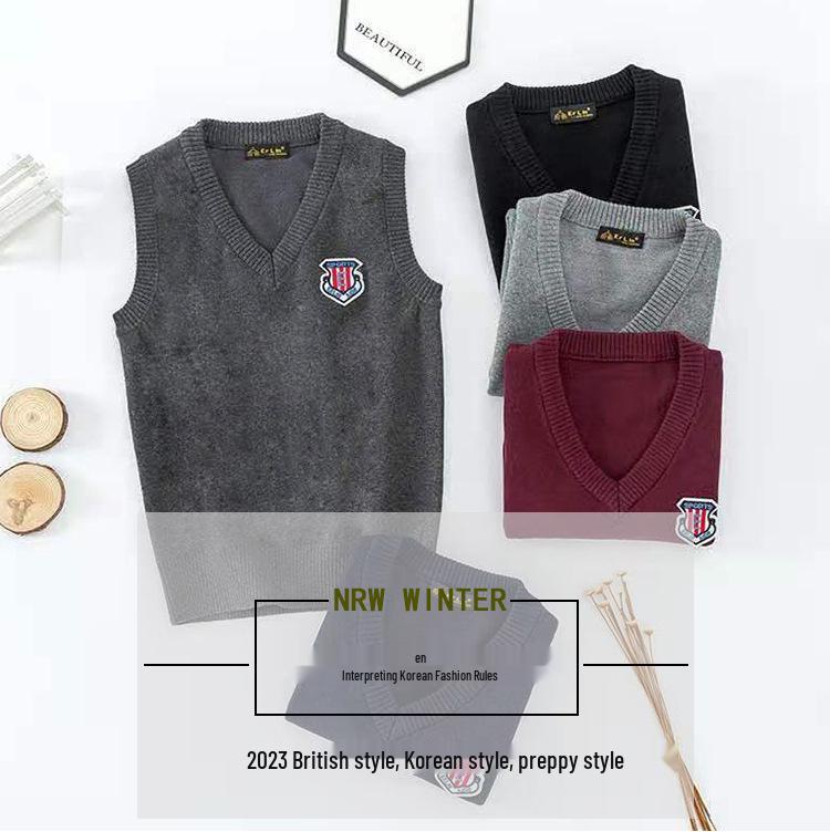 2025 Autumn Korean Kids' Knitted Sweater Vest - Girls & Boys College Style