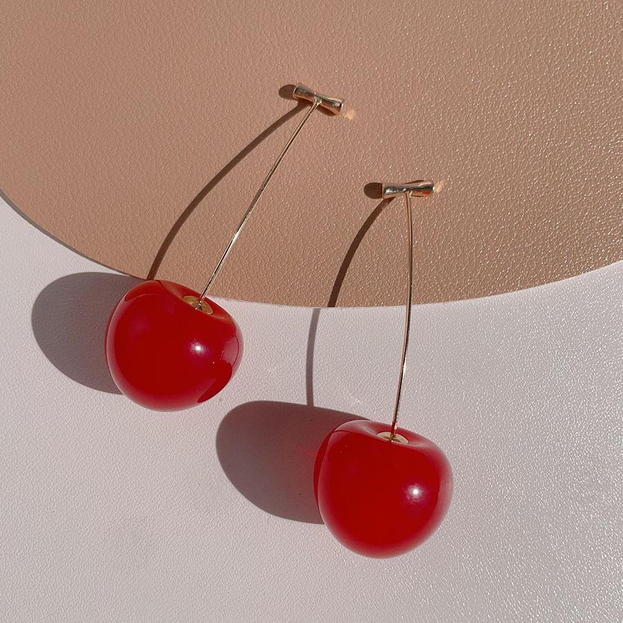 Sweet Pink Cherry Pendant Earrings Simple Small Fresh Temperament Stud Earrings Advanced Fashion Personality Design Earrings