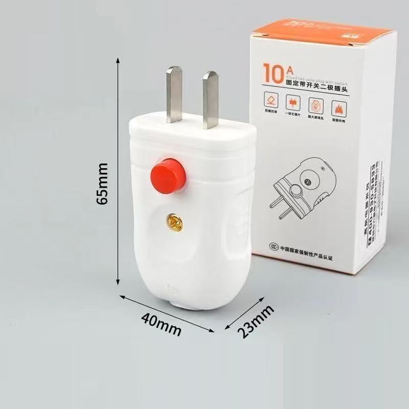 New 2 Prong Electric Power Plug With On Off Switch And Thick Pure Copper Pins 10A 250V For Home Office Daily Use