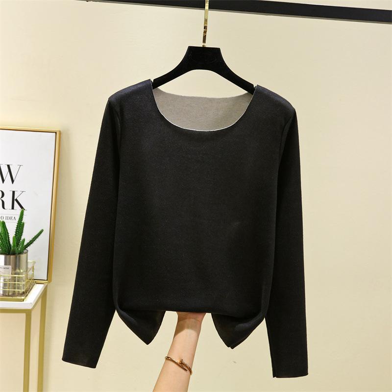 Ladies' Loose Comfortable Casual Fashionable And Warm Underwear With Seamless Round Neck And Thick Velvet Top