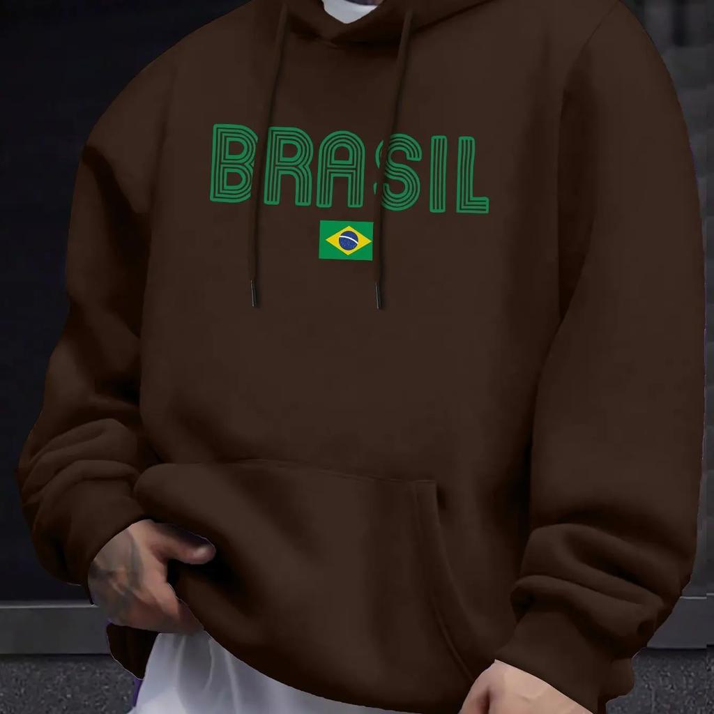 Brazilian Style Men's Hoodie Geometric Pattern Casual Pullover Kangaroo Pocket Autumn Casual Top