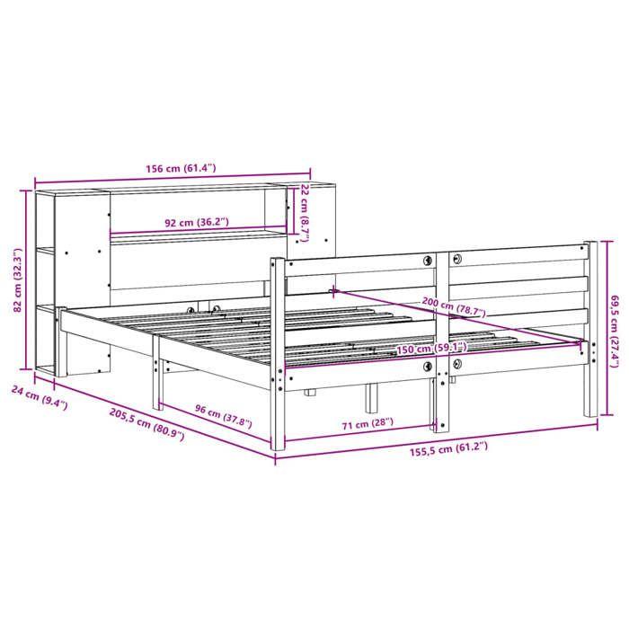VidaXL Lit bibliothèque sans matelas blanc 150x200 cm bois pin massif 3321855