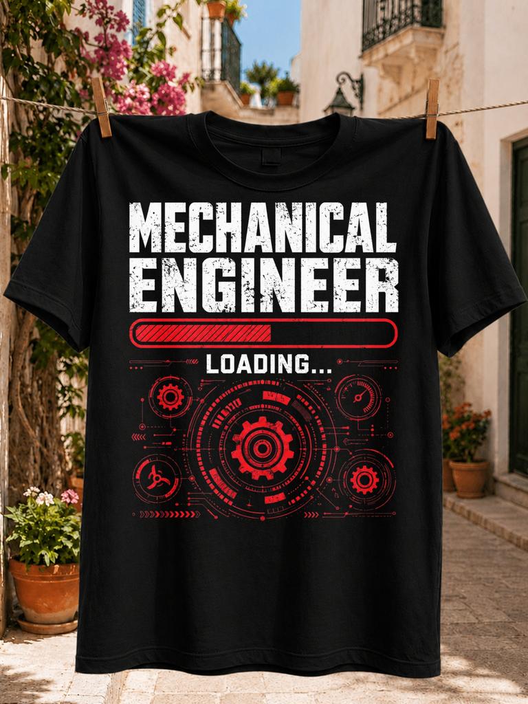 Mechanical Engineer Loading Textred Progress Bar Gears And Futuristic Interface Details Mechanical Unisex All Tshirt