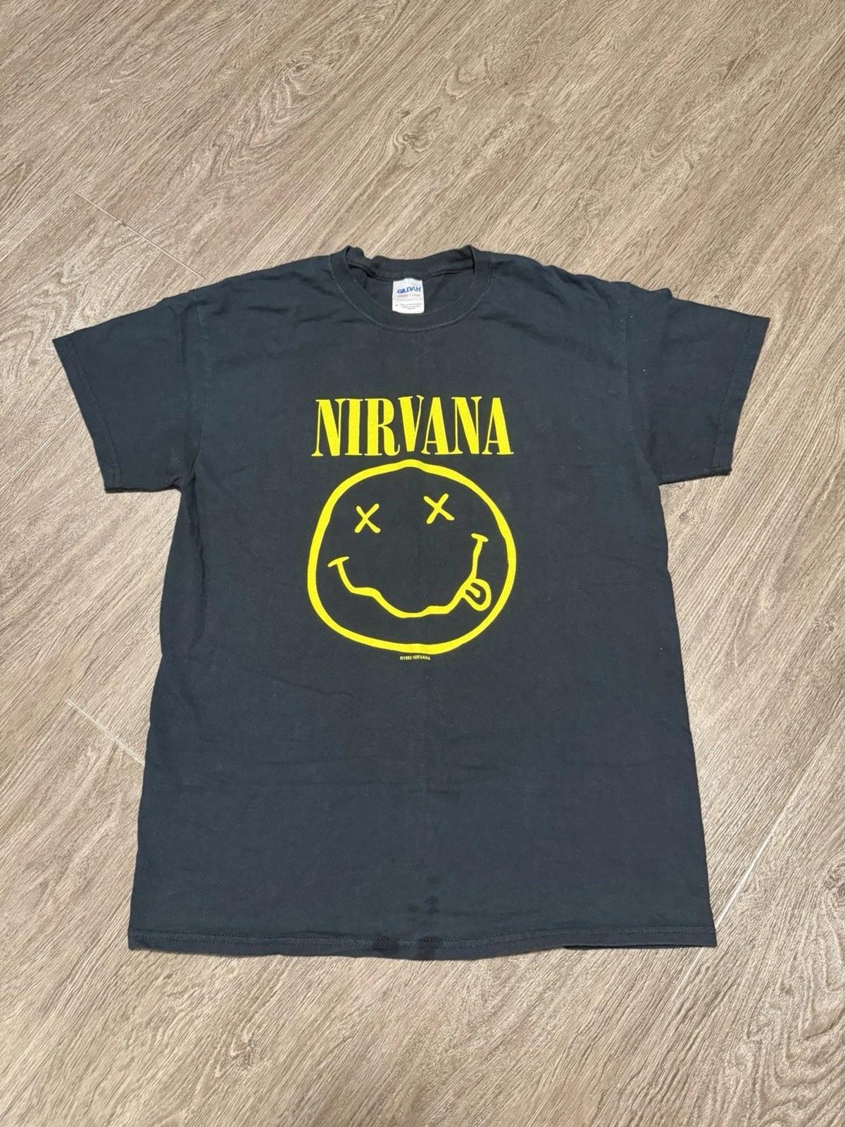 Vintage Y2K Nirvana Band T-Shirt Medium Smiley Logo Curse Words L