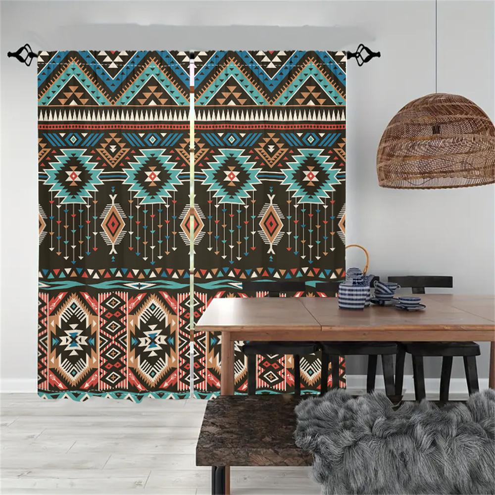 2 ks Bohémské závěsy Geometrický etnický vzor Obývací pokoj Ložnice Sluneční clona Vintage Kmenový styl Dekor Závěsy