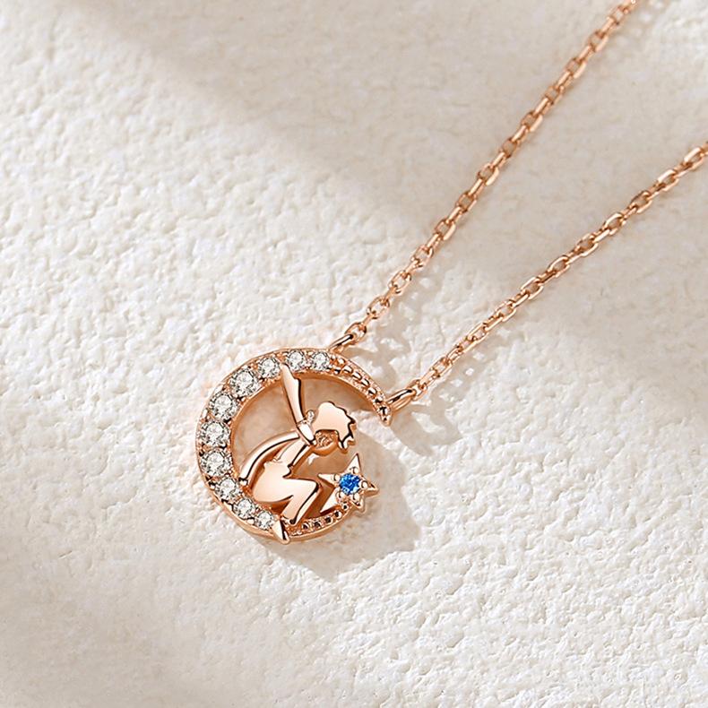 Little Prince Necklace Women Simple and Personalized Versatile Star Moon Pendant Clavicle Chain Neck and Neck Chain