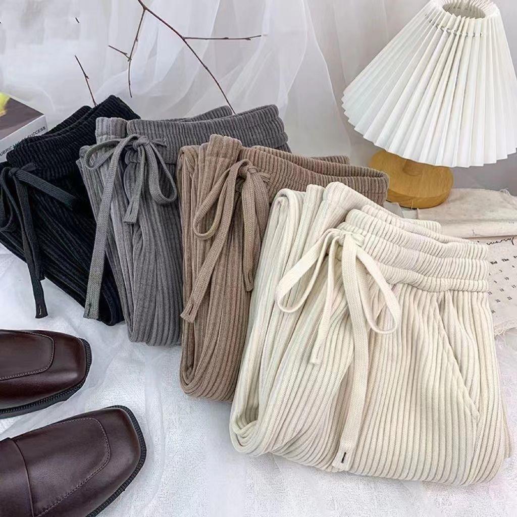 Damen Cord-Fließende Weitbeinige Hose - Große Größen, Einfarbige, Frühling/Herbst