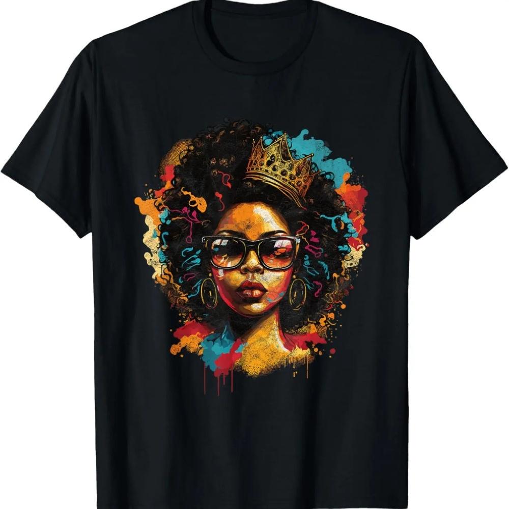 

Colorful Art Black Queen Afro Melanin Dripping Juneteenth T-Shirt XXXL чёрный