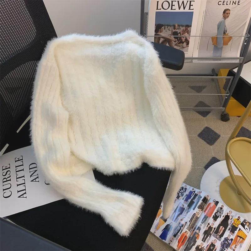 Dámský podzimní růžový kardigan s výstřihem do V - Měkký, sladký, omlazující vyšívaný pletený svetr