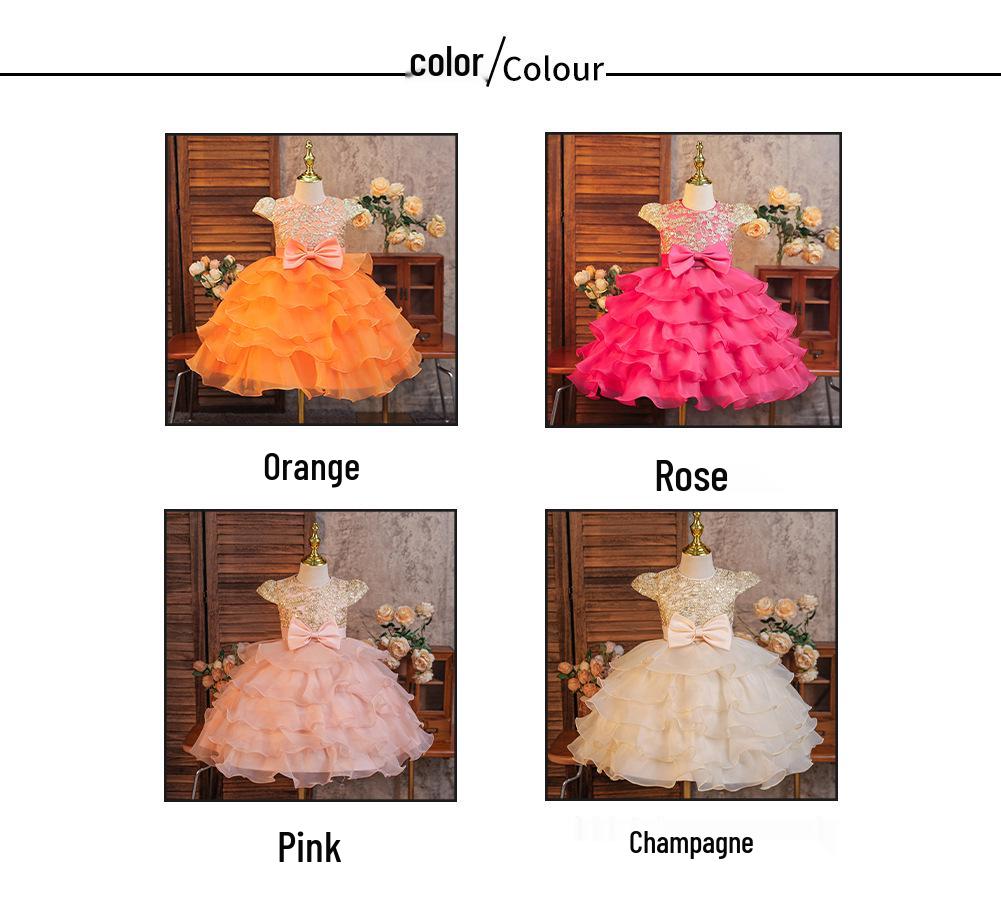 Girls' Puffy Organza Dress with Bow and Embroidery