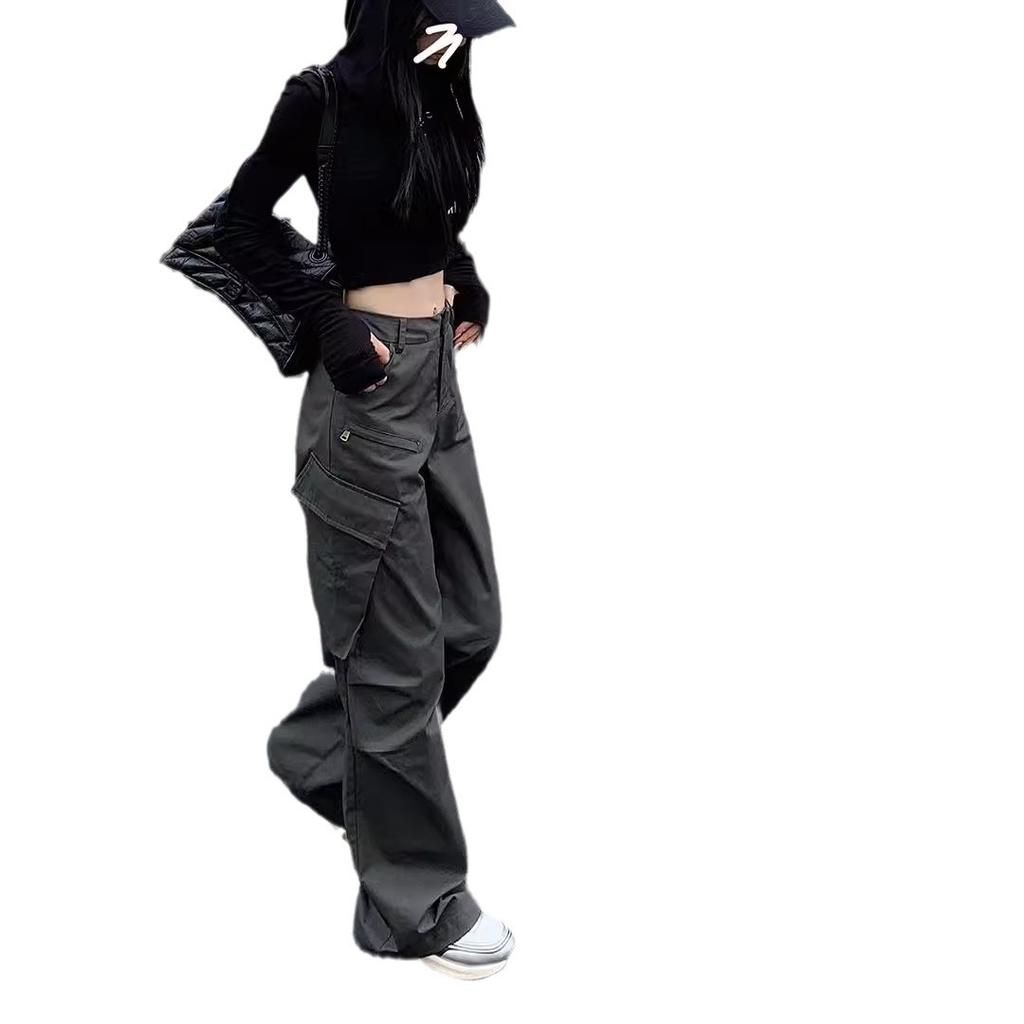 American Retro Gray Overalls New Street Loose Straight Wide-leg Trousers