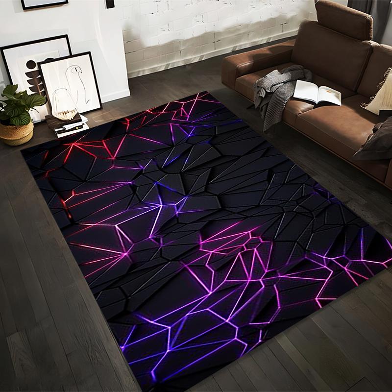 

Geometric Pattern Modern Carpet with Neon Lines, Black and Purple Suitable for use as an anti-slip for living room bedroom sofas 40x60cm( 15x23in )