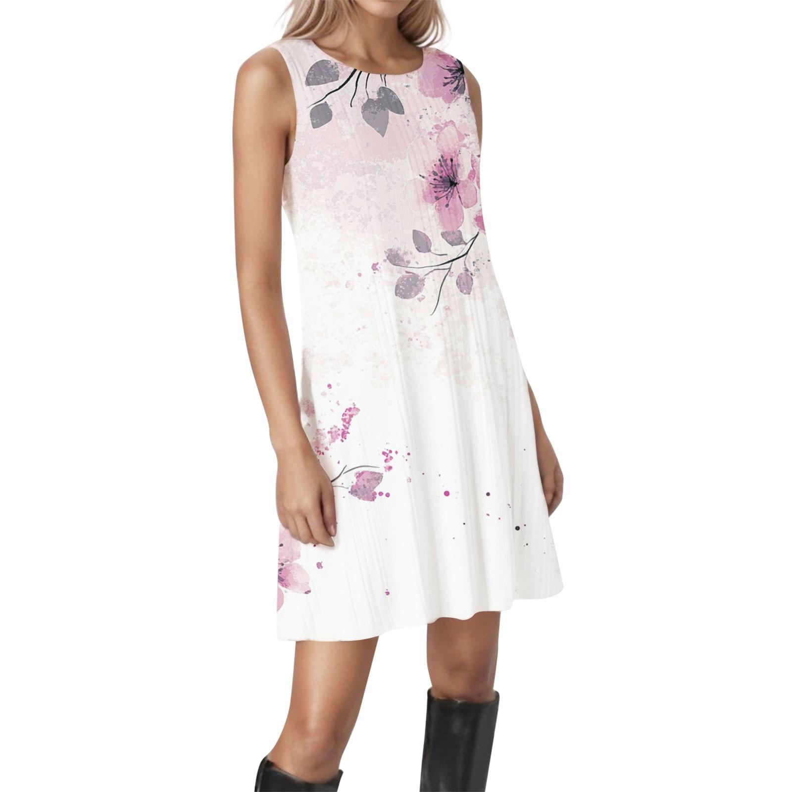 

Женские винтажные цветочные повседневные платья без рукавов с круглым вырезом и текстурой L розовый