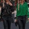 Spring Autumn 2023  Women Tops Streetwear Casual Loose Fashion Striped Shirt V-neck Long Sleeve Blouse Clothes Blusas 25284