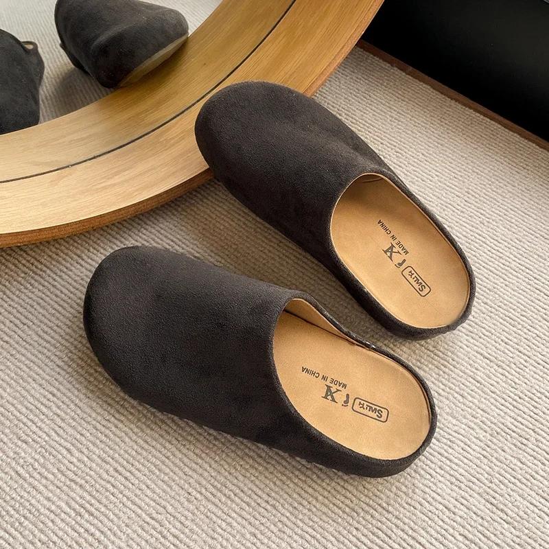 Fashion New Retro Solid Color Flat Bottom Women's Shoes Ladies Slides Fashion Suede Slippers Mules Casual Cozy Female Sandals