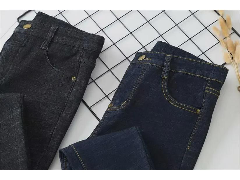 Plush High-Waisted Slim Fit Winter Jeans for Women - Korean Style Pencil Pants