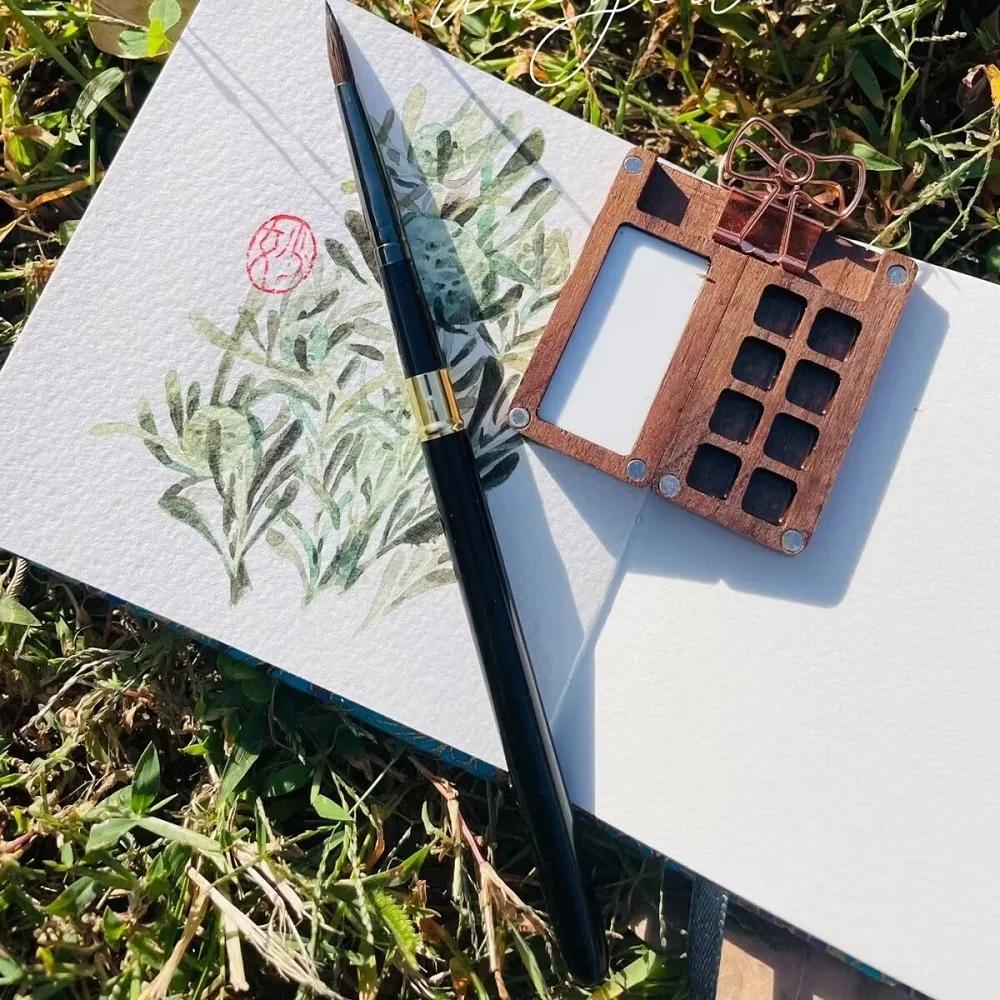 Wooden Mini Watercolor Paint Palette Empty Box 8 Grid 0.5ml Watercolor Paint Palette  Drawing Tool