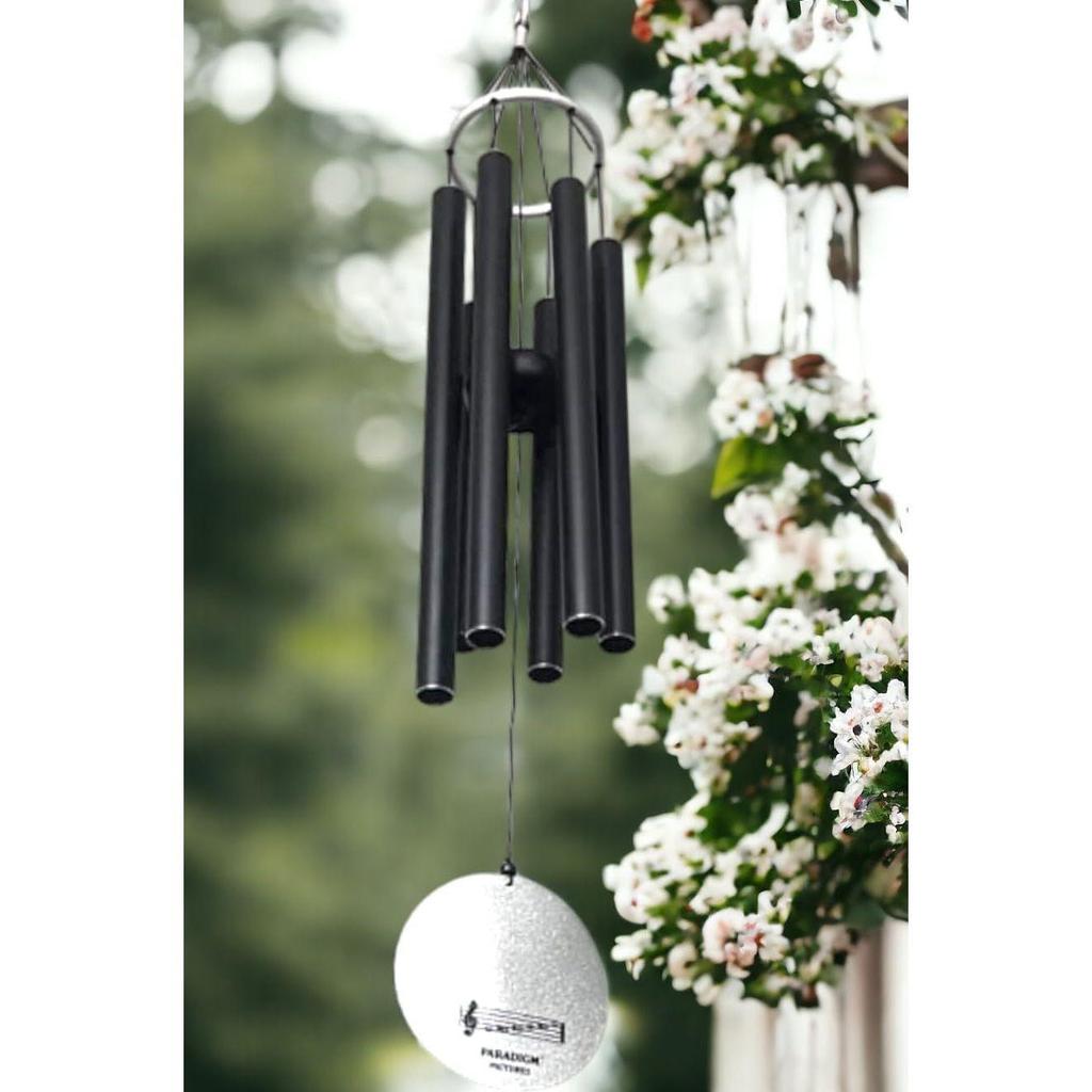 30.5 inch Big Wind Chimes for Home Balcony Positive Energy- Positive Energy Items (Black 6 Pipe Wind Chime) (Silver Black)