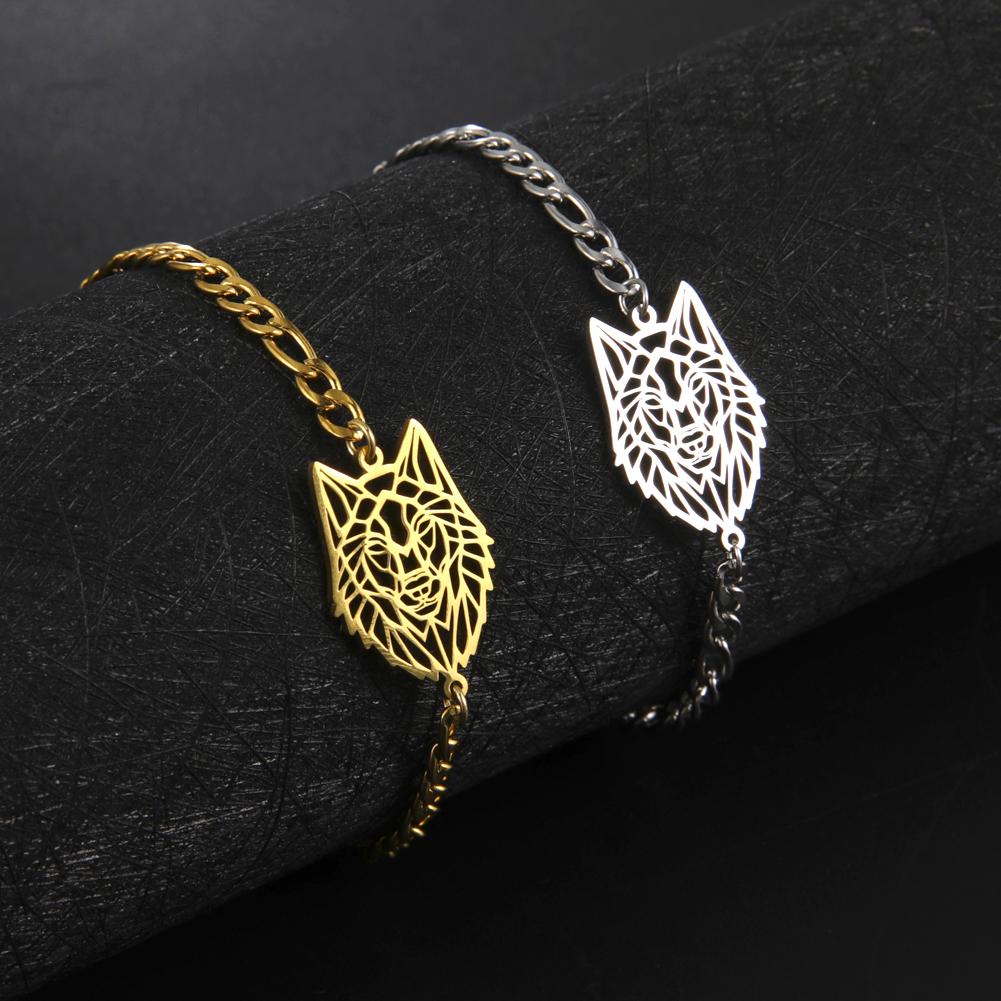 My Shape Punk Wolf Bracelets Bangle For Men Women Stainless Steel Figaro Chain Fashion Men's Wrist Jewelry Pulseiras Masculina