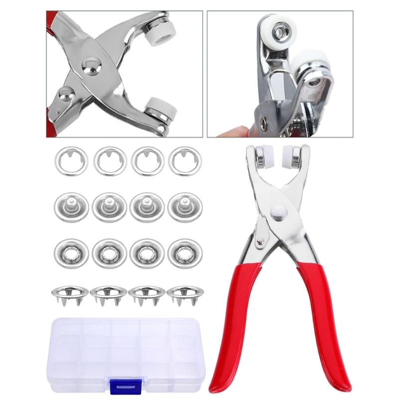 5 Prongs Metal Button Fasteners Tool With Metal Pliers and Hole Puncher For Backpacks Clothing Leather Bag Sewing Craft