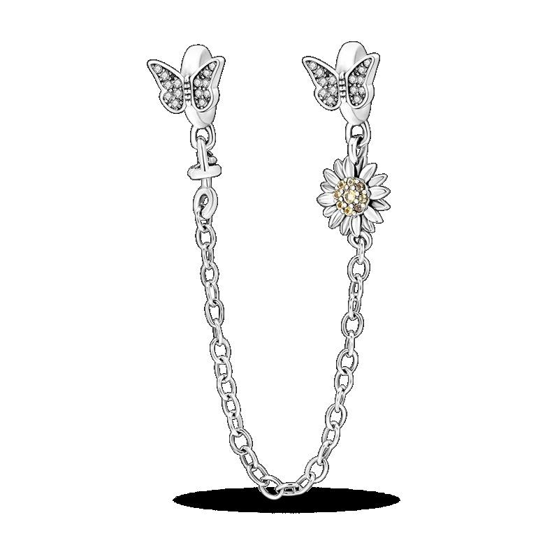 Silver Clasp 925 Silver CZ Pave Clip Charms Daisy Beads Stopper Safety Chain Fit Original Bangle Bracelet Jewelry Clip