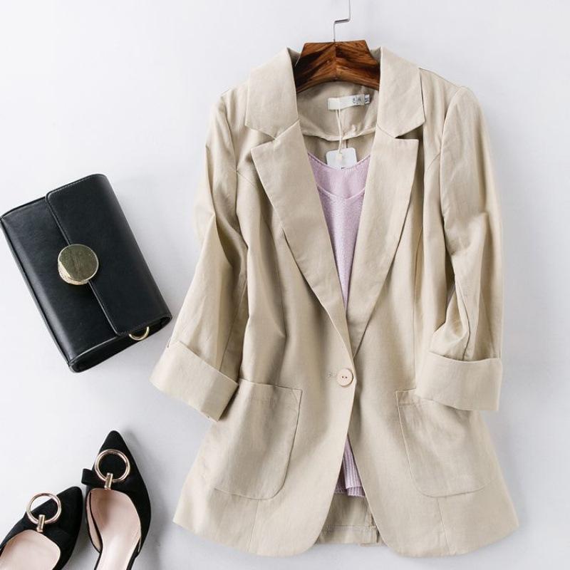 Button Collar Women's Jacket All-match Spring and Summer Fashion Slim-fit Asian Suit Three-quarter Sleeve Short Top