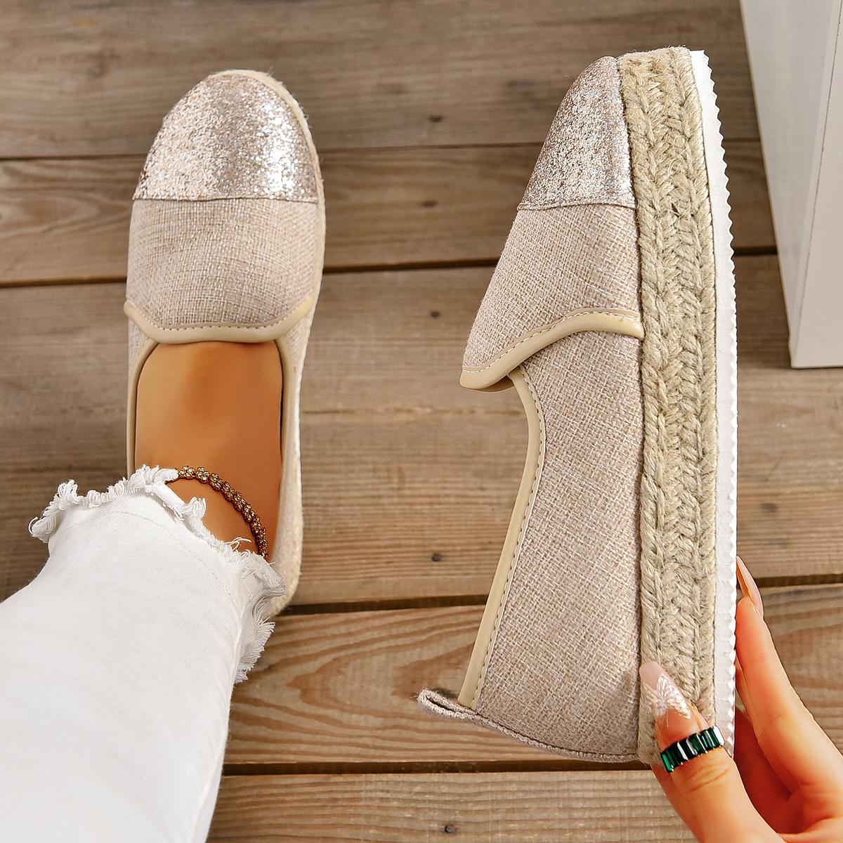 Beige Espadrilles Dames Schoenen Plat Stijlvol en Trendy Schoenen voor -Vooruitstrevende Vrouwen Loafers Casual Instappers Gras Geweven 41 beige