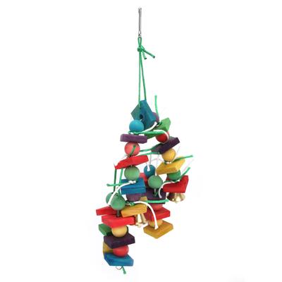 Parakeet Chewing Toy Multicolored Natural Wooden Blocks Toy for Macaws Pet BirdsString