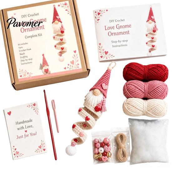 Parent Child Interaction Activities DIY Crochet Gnome Ornament Kit, Christmas Theme Soft Knitted Craft Thanksgiving Handmade Gift Sets Set,