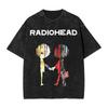 Übergroßes Vintage-Kurzarm-T-Shirt im Acid-Wash-Look mit ikonischem Radiohead-Händeschüttel-Grafikdruck