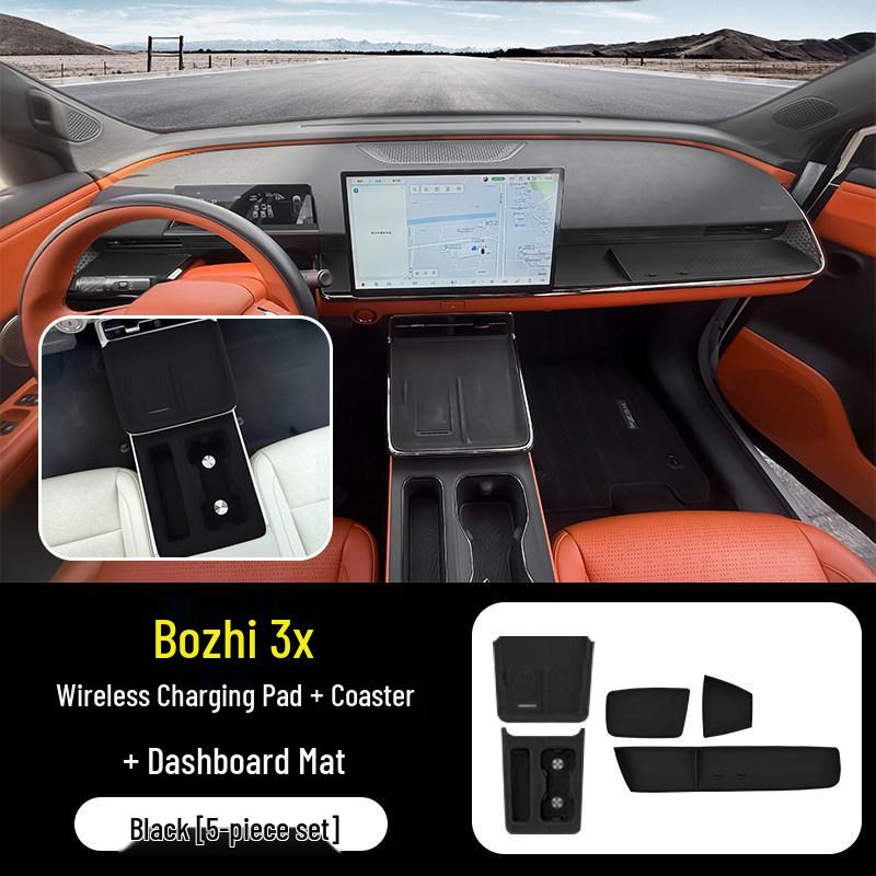 Bozhi 3X Center Console Storage Box & Wireless Charger with Silicone Pad