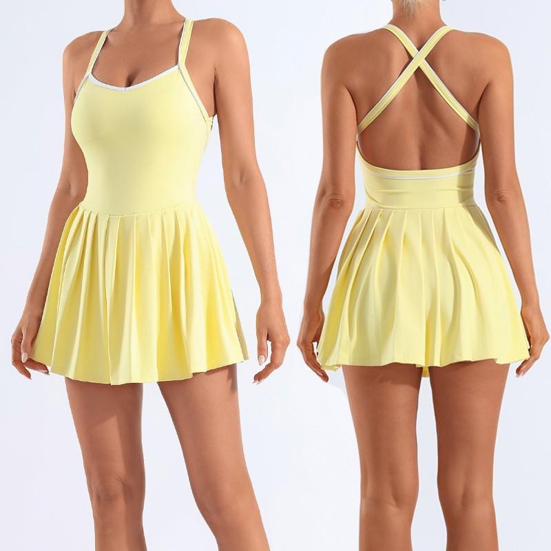 High-Waisted Yoga Tennis Dress With Built-in Bra Pad Quick-Dry Stretchy Workout Skort Women