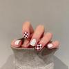 European Style Checkered Removable False Nails - Short, Wearable, White Nail Art Stickers