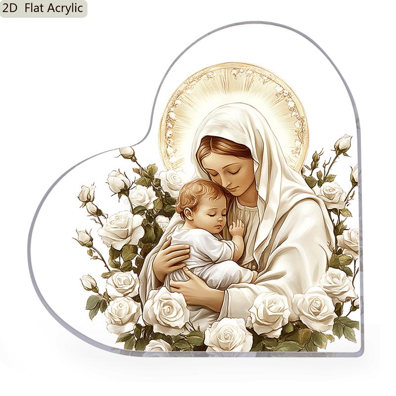 2D Flat Acrylic Christmas Desktop Decoration, Jesus & Virgin Mary Design, Suitable for wall decoration, porch, room, villa, accents Home, Hallway, or