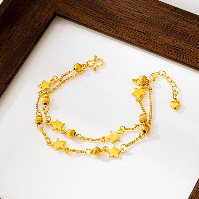 

Vietnamese Sand Gold Double-Layer Cat s Eye Beaded Bracelet – Women s Trendy Light Luxury Jewelry