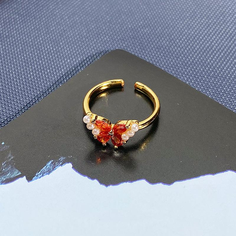 Medieval Court Style Retro Orange Red Full Diamond Zircon Ring Women'S Light Luxury Advanced Sense Index Finger Ring