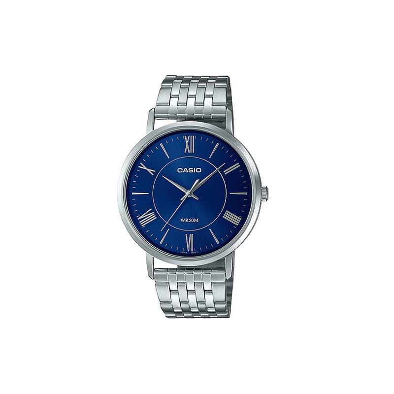 

Casio STANDARD series fashionable, simple and exquisite blue men s watch, three-fold buckle, 50 meters waterproof, quartz movement, MTP-B110D-2AV синий