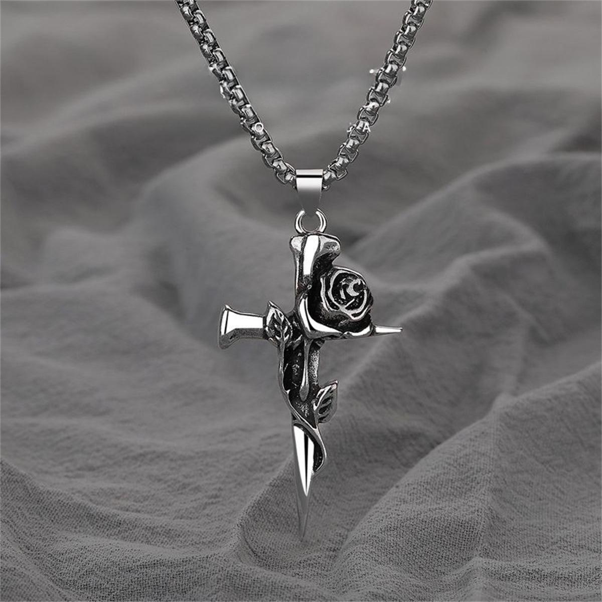 

Новый кулон Cross Rose в американском стиле ретро, красивое длинное ожерелье