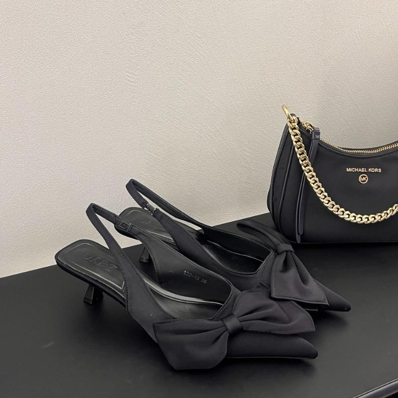 Butterfly-Knot Ladies Heels Sandals Elegant Women Pumps Pointed Toe Wedding Banquet Stiletto 2025 Summer Baotou Sandals Slippers